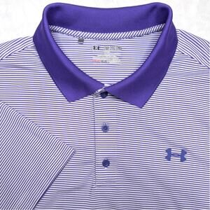 Under Armour heatgear Mens Golf Polo Shirt XXL Purple Stripe Performance Stretch